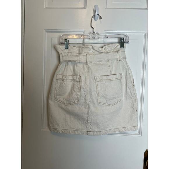 Free People Women 6 Mini Skirt Splendor In The Grass Tie Waist Linen Denim White - Picture 4 of 14